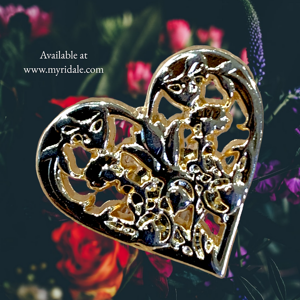 Thumbnail: Set of x5 Hearts & Flowers buttons in gold shade metallic, 18mm over top, shank