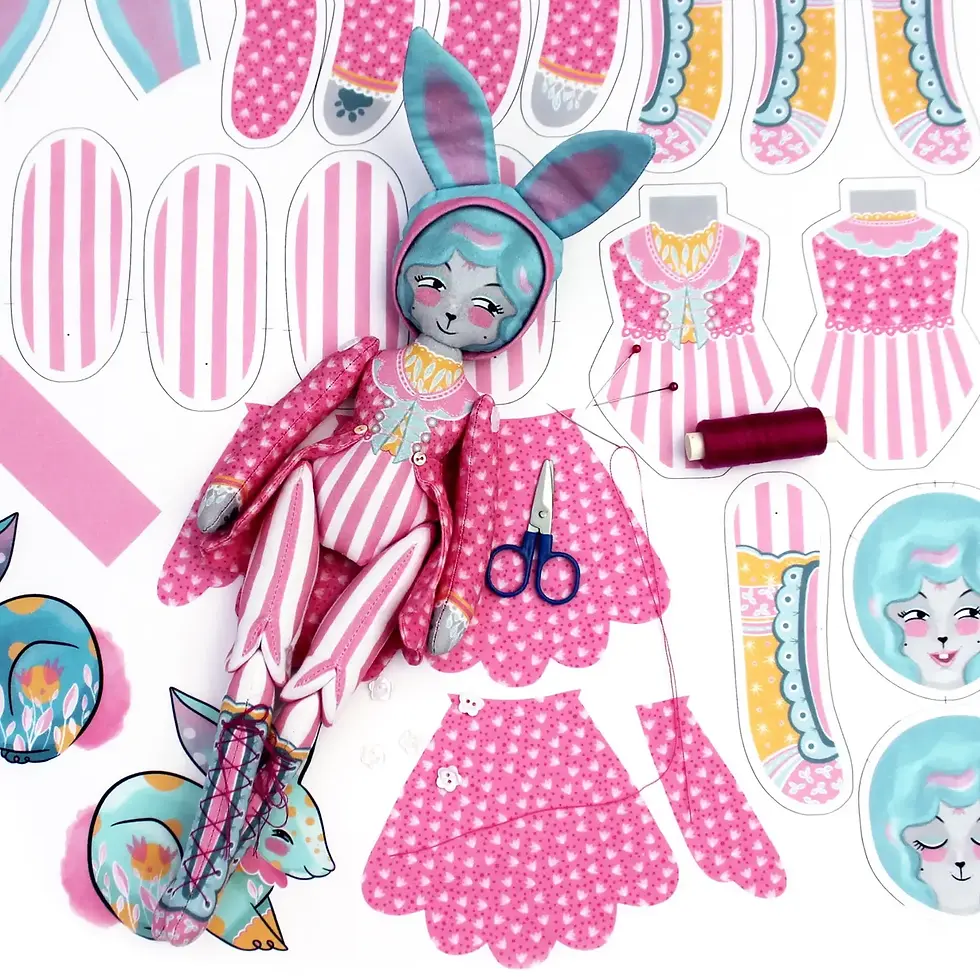 Thumbnail: Mewky Cat Ringmaster Doll & Bunny DIY Sewing kit Miss Ella, H:33cm apx NOT a toy