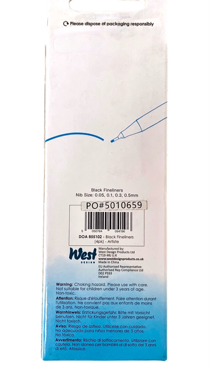 Thumbnail: DoCrafts Artiste Black Fineliners, Pack of 4 inc: 0.05/0.1/0.3/0.5mm
