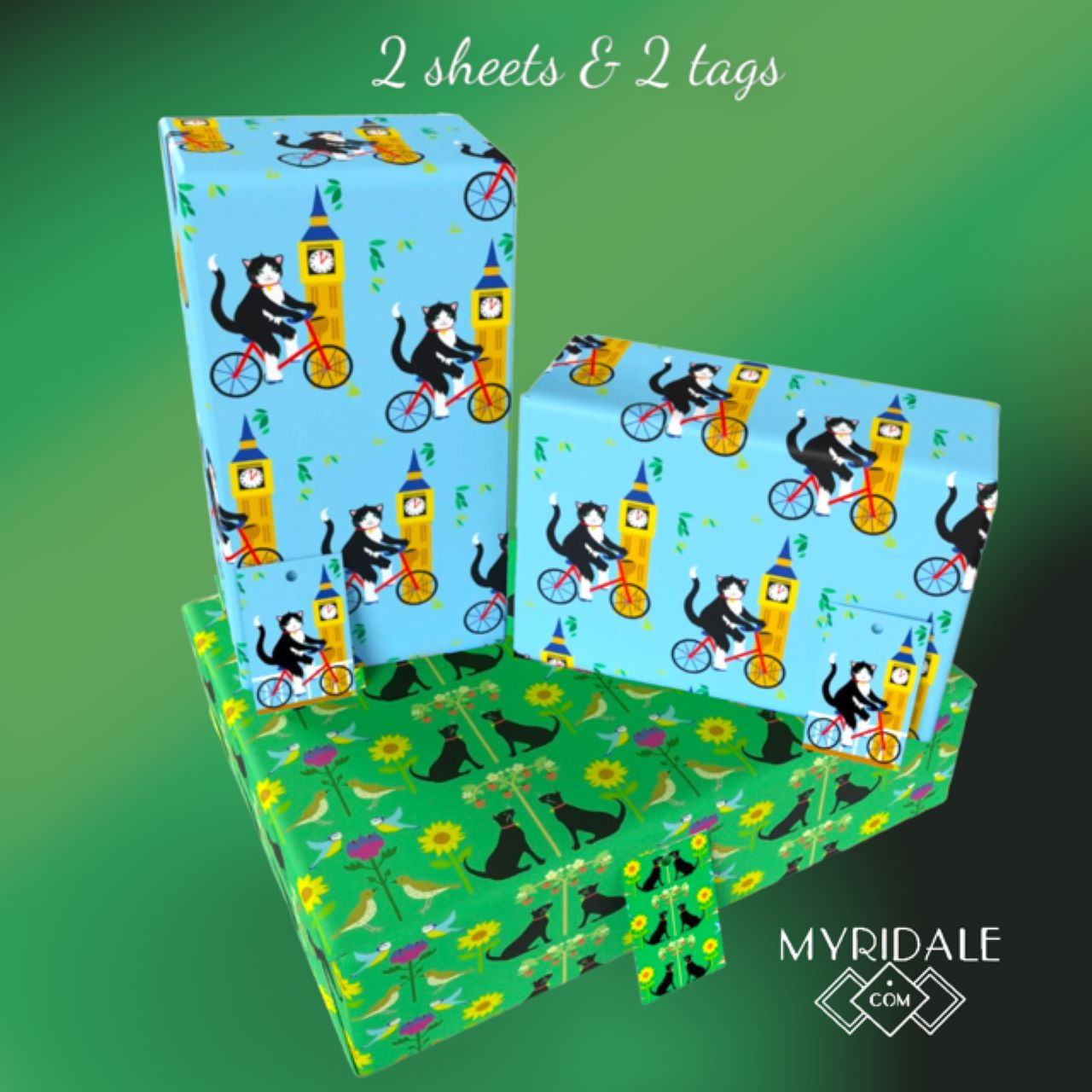 Vicky Scott Quality gift wrap x2 +tags 'Black Cats / City Cats 100% Recycled