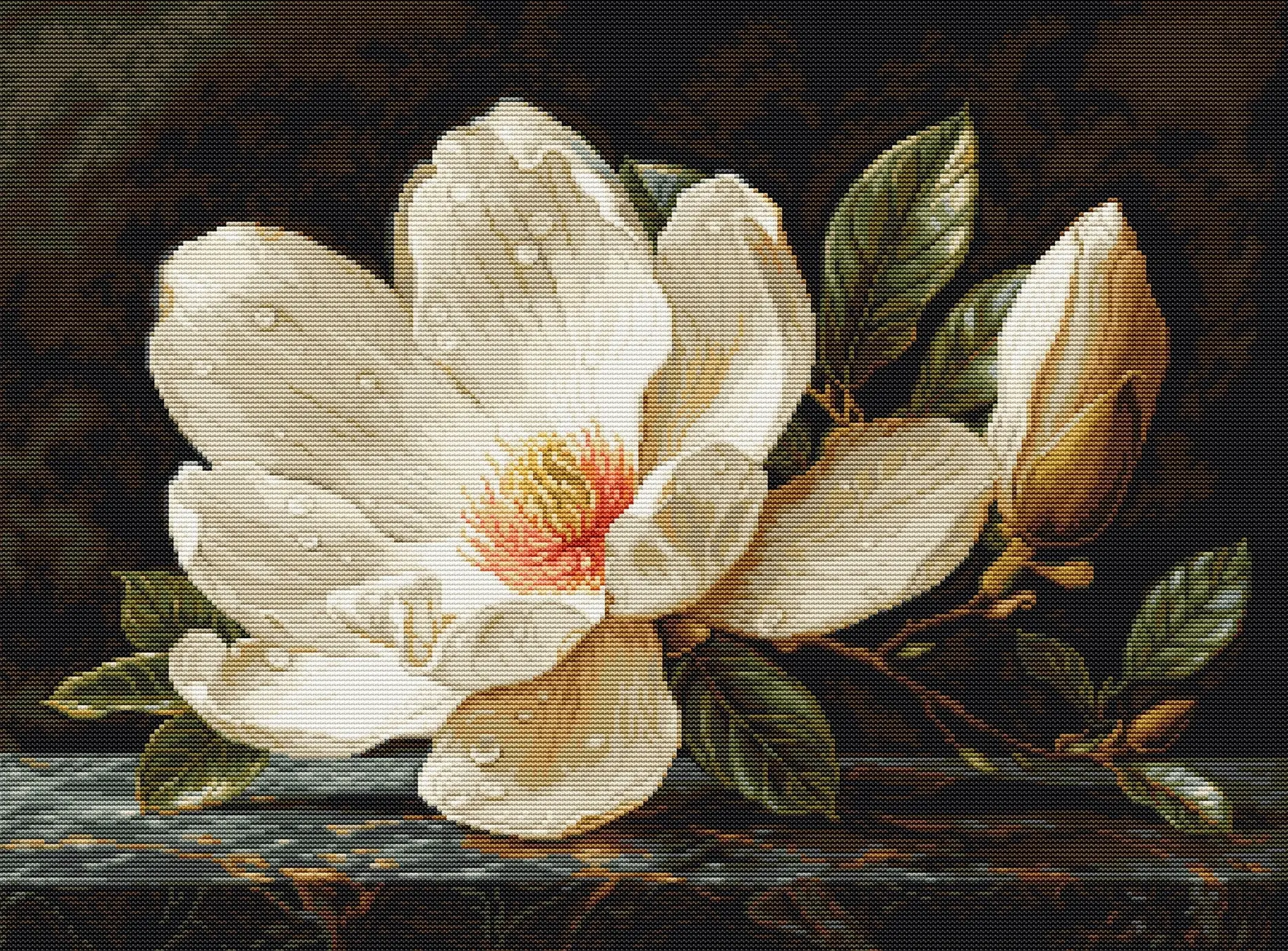 Cross Stitch Kit "The Magnolia Dew" 38x 28cm 57 colours 18ct Zweigart aida