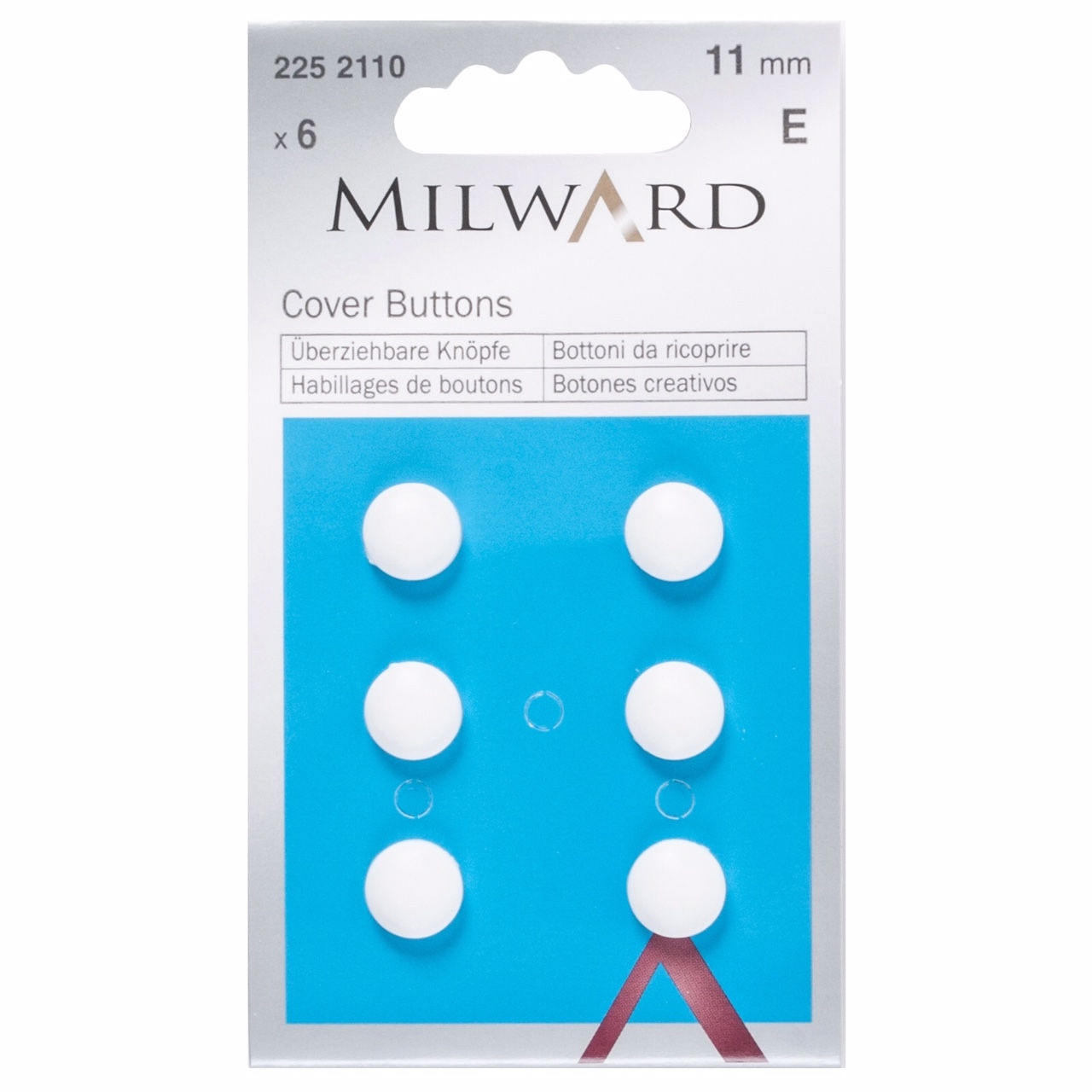 Make your own bespoke Self Cover Buttons, Milward, White: 11mm Pack of 6