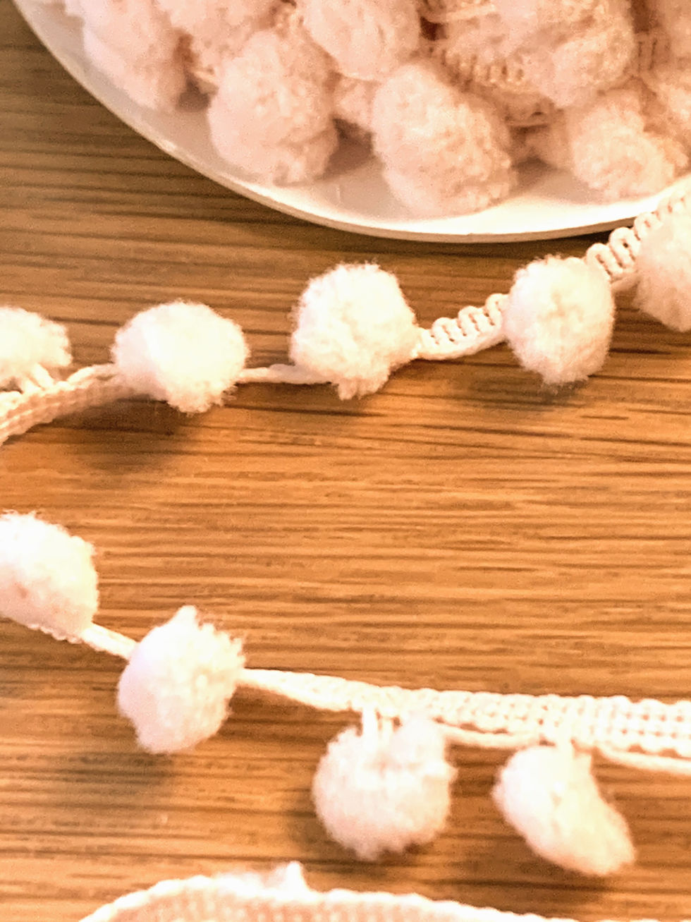 Thumbnail: Blush pink pompom trim, pompoms 10mm dia., sold per metre