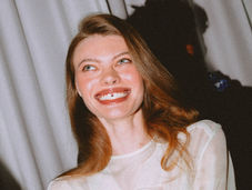 A female model smiling