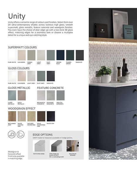 Unity: kitchen brochure showing colors and finishes