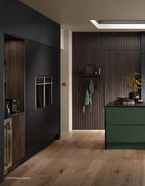 Modern kitchen design: dark cabinetry, green island