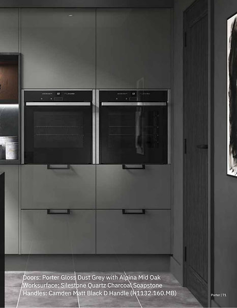 Modern kitchen design: Grey cabinets, integrated ovens