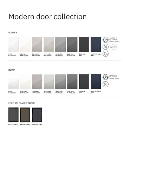 Modern door collection color chart showing various shades