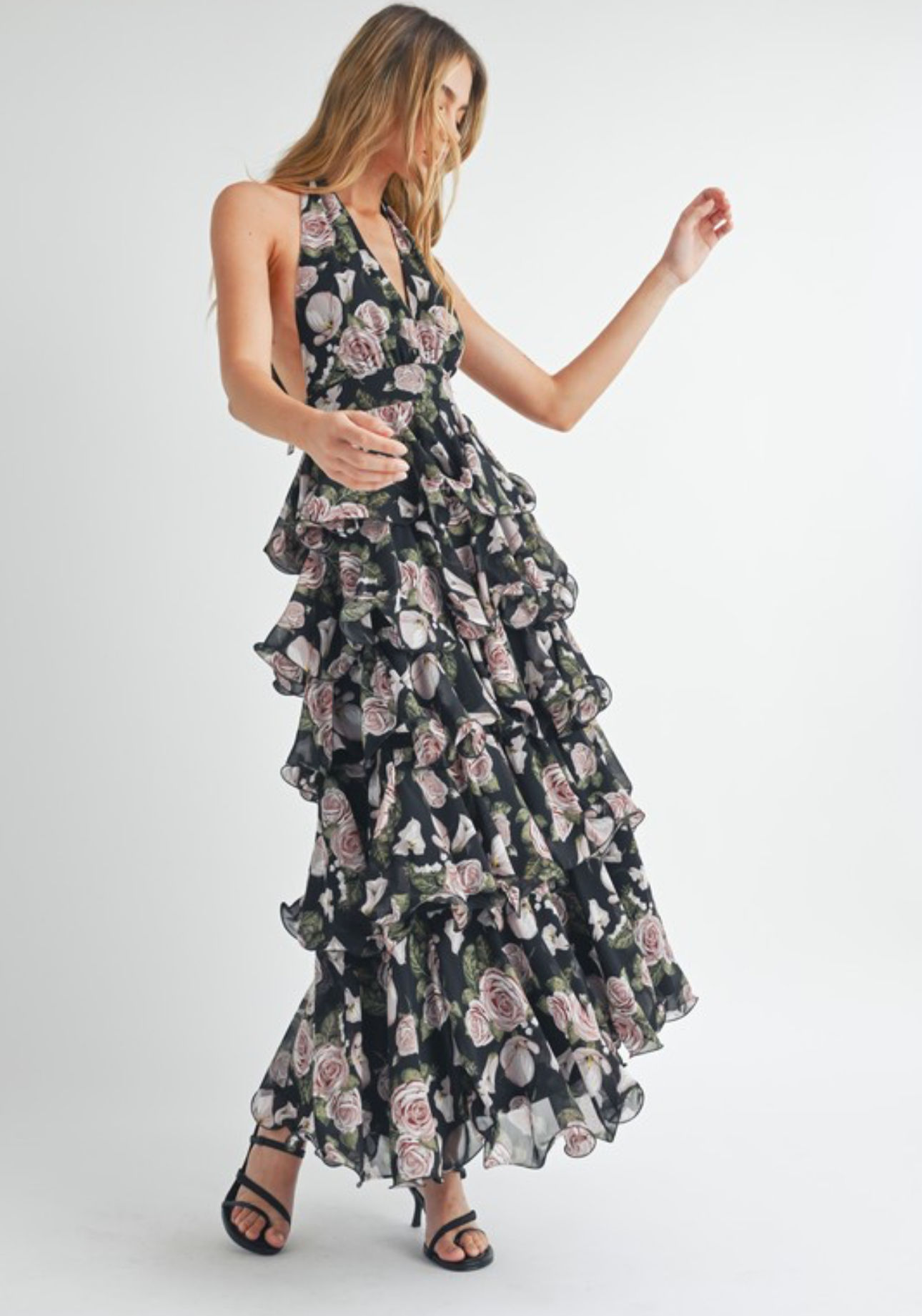 Tiered floral maxi dress