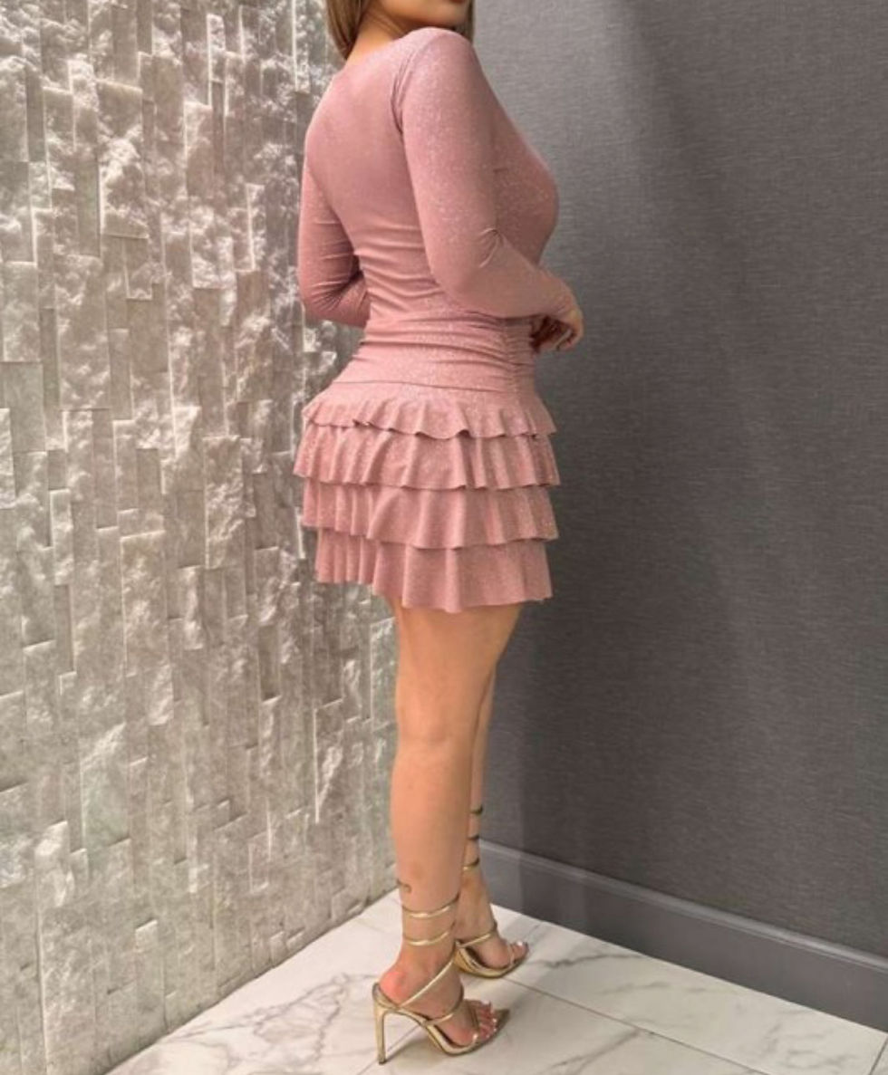 Thumbnail: Mauve ruched long sleeve dress