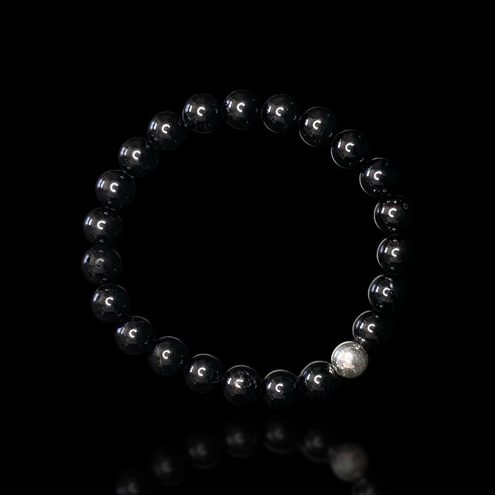 8mm black tourmaline beaded bracelet top view