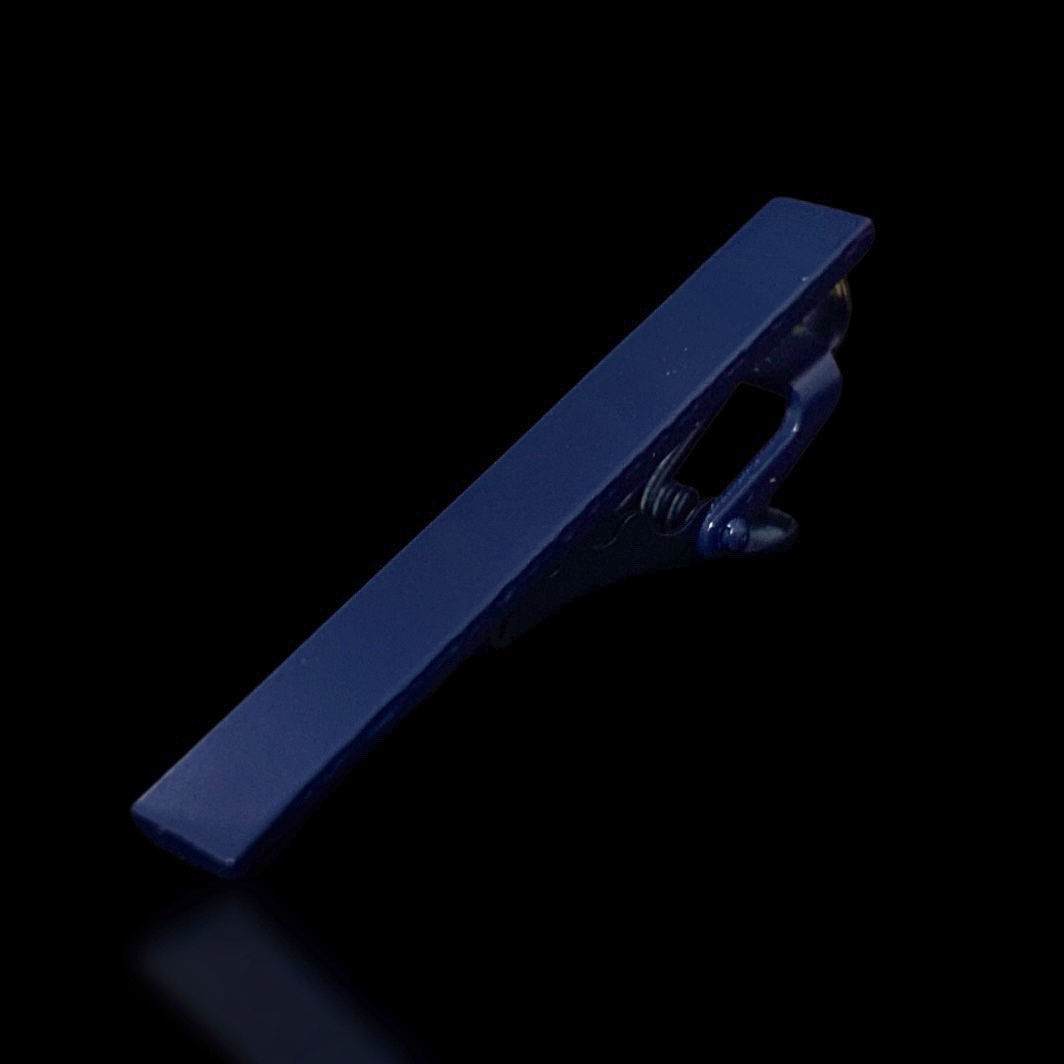 matte navy blue premium metal tie clip side view