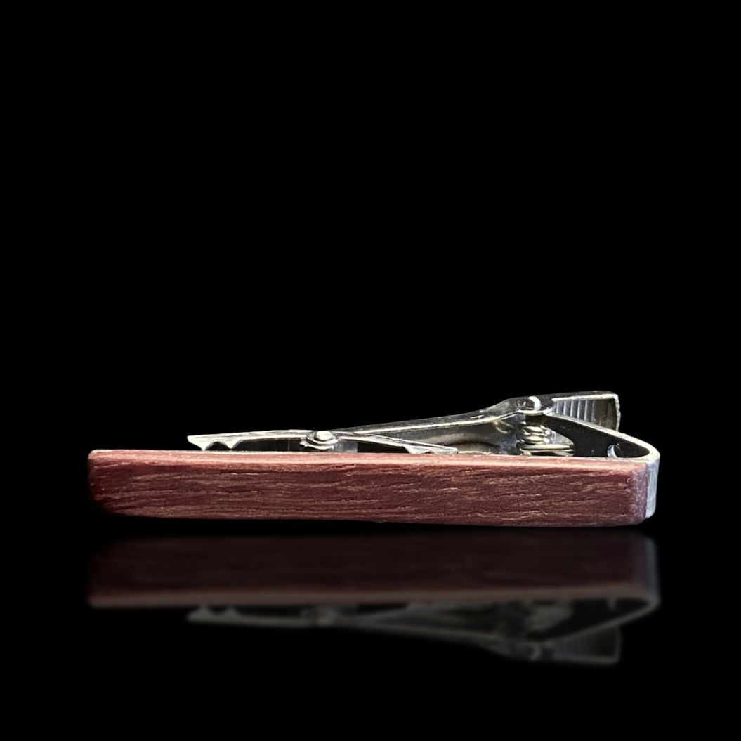 real purple purpleheart wood and stainless steel premium handmade tie clip front view