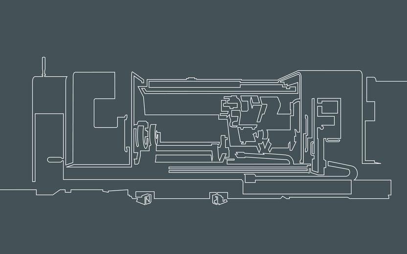 Illustration einer Werkzeugmaschine als durchgehende One Line Zeichnung