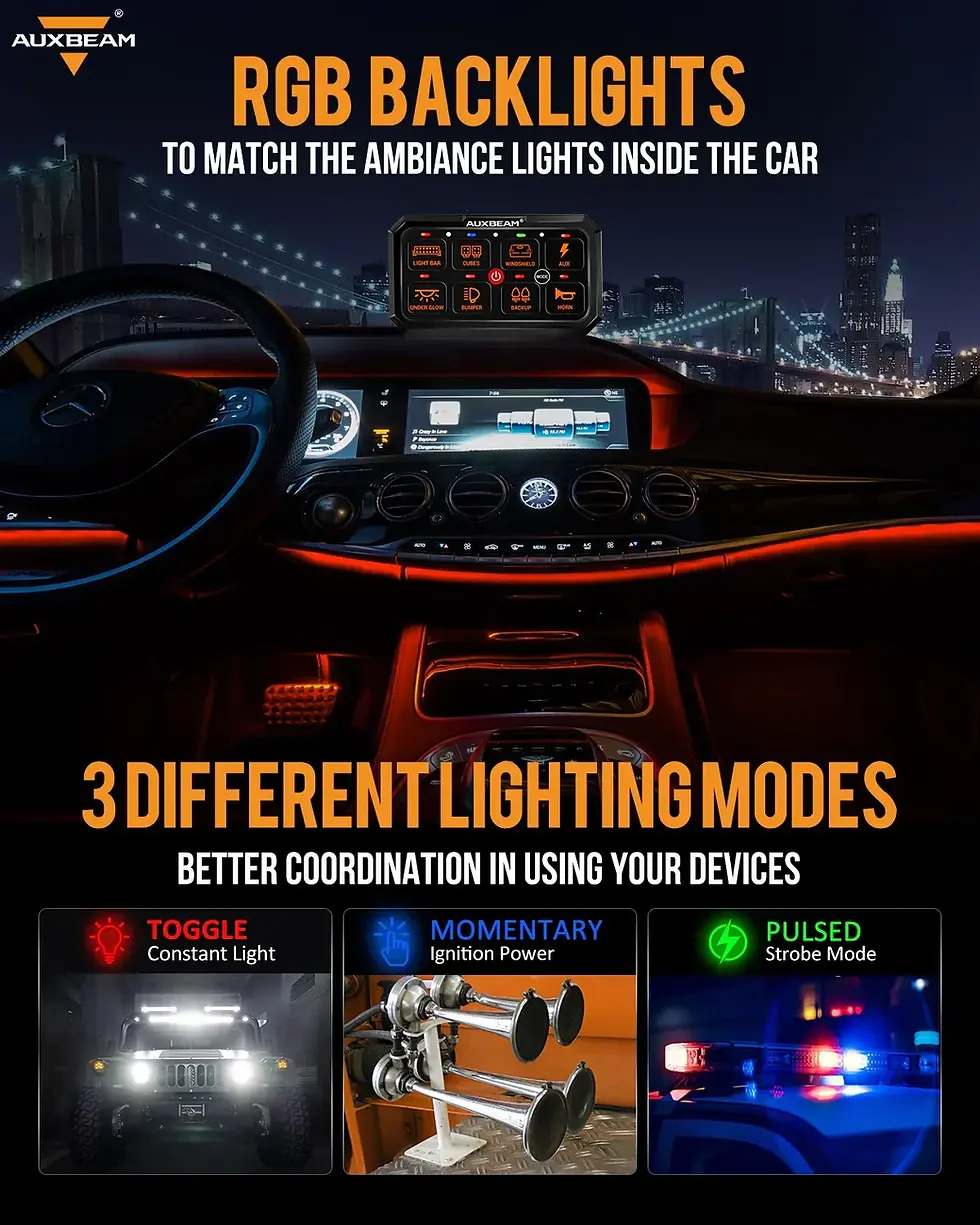 Thumbnail: Auxbeam RGB 8 Gang RA80 XL Switch Panel, Toggle/Momentary/Pulsed