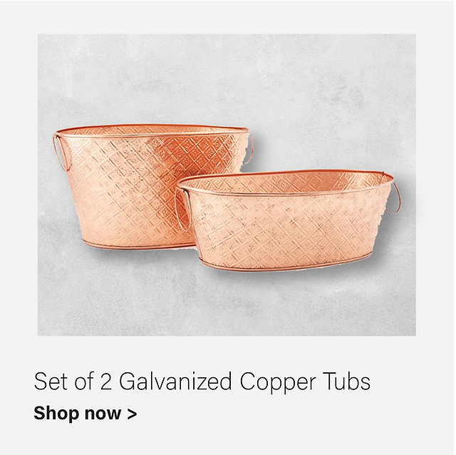 Set of 2 Galvanized Copper Party Tubs, 6.5 & 3.5 Gallons