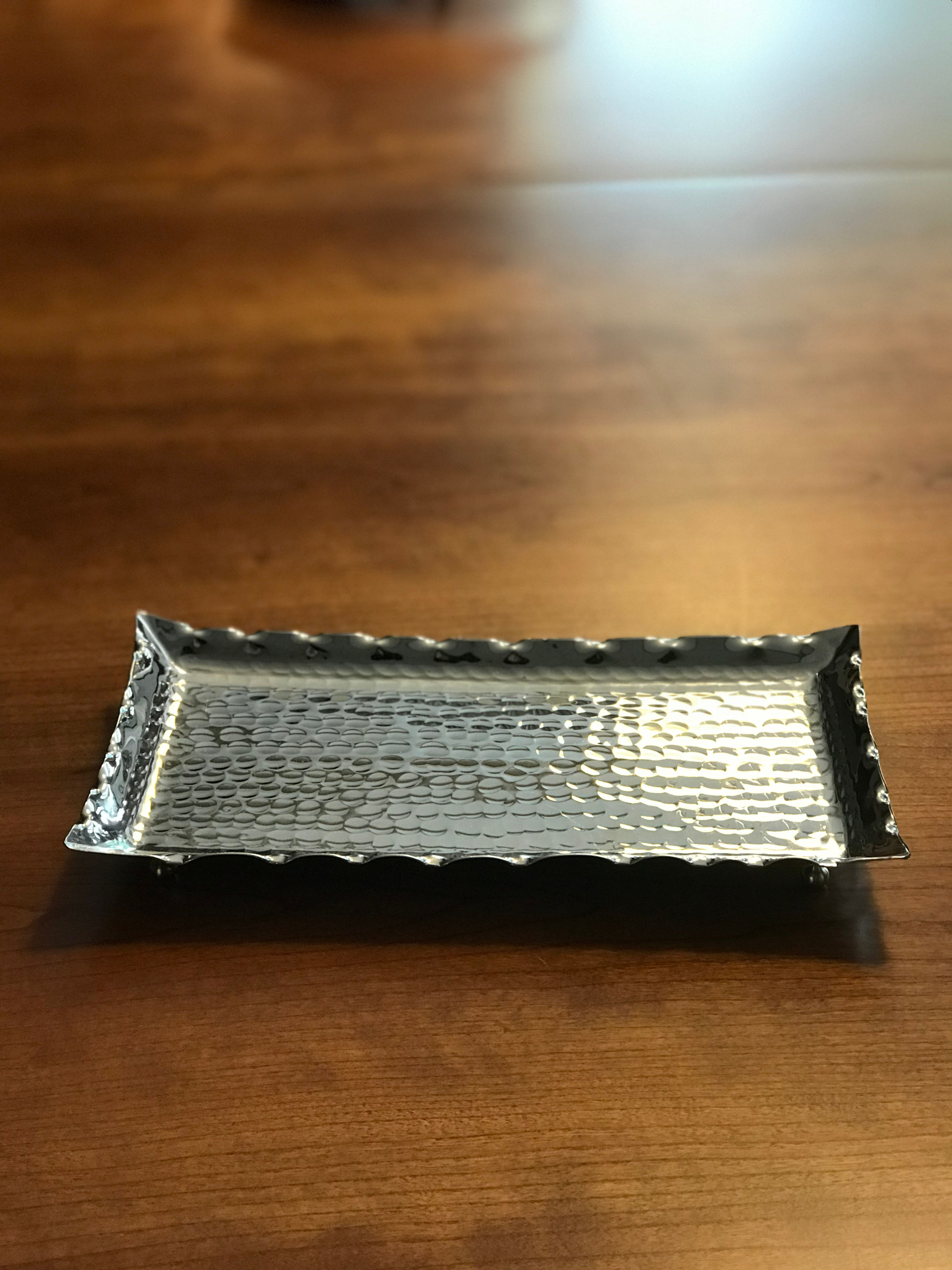 El Dövmesi Bakır Tepsi Dikdörtgen Dalgalı