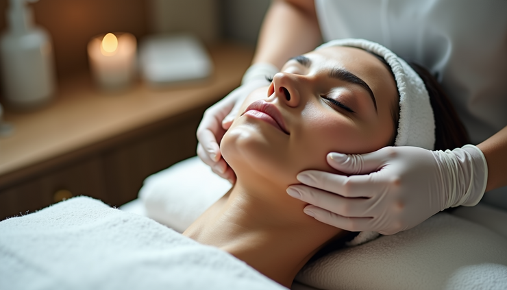 Close-up view of aesthetician performing facial treatment with gentle touch
