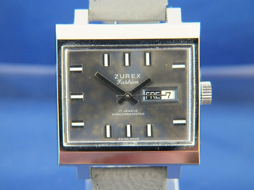 Thumbnail: Zurex Wind Up Watch Vintage 1970s Tropical Dial Swiss Mechanical Cal EB 8491 NOS