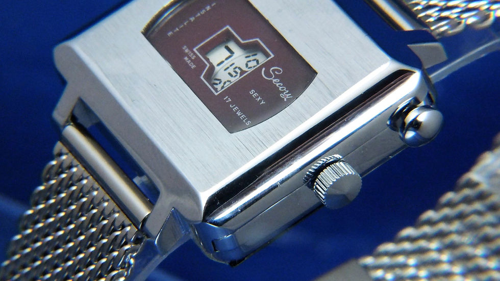Thumbnail: Secory Sexy Swiss Instalite Jump Hour Watch . Circa 1970s . 17 Jewel