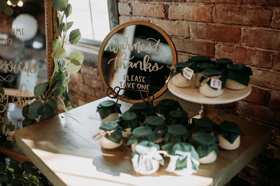 Vintage mirror sign: Modern Greenery Baby Shower at Maggie's on the River featured on Pretty Little Vintage Co.