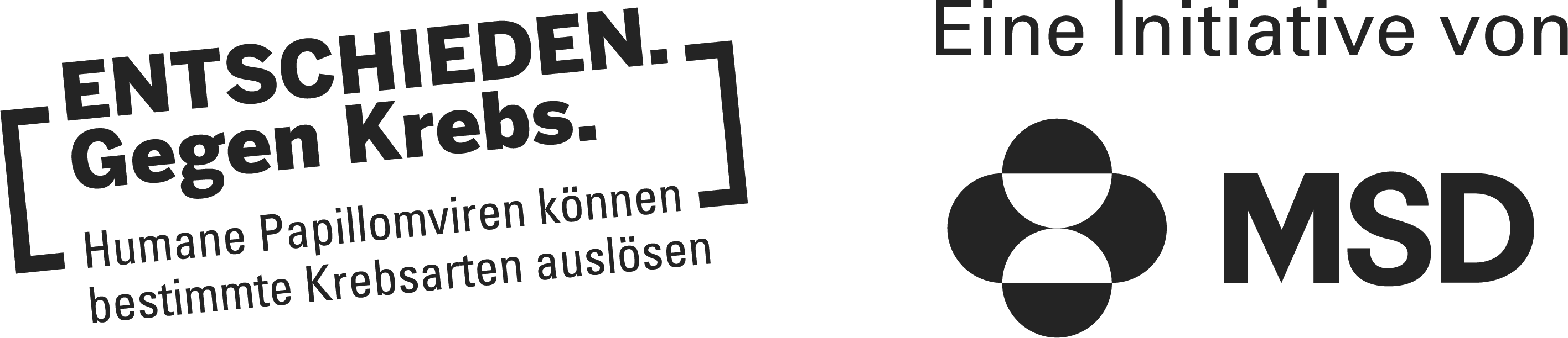 Logo und Kampagnenhinweis „ENTSCHIEDEN. Gegen Krebs.“ mit Verweis auf HPV und Krebsprävention.