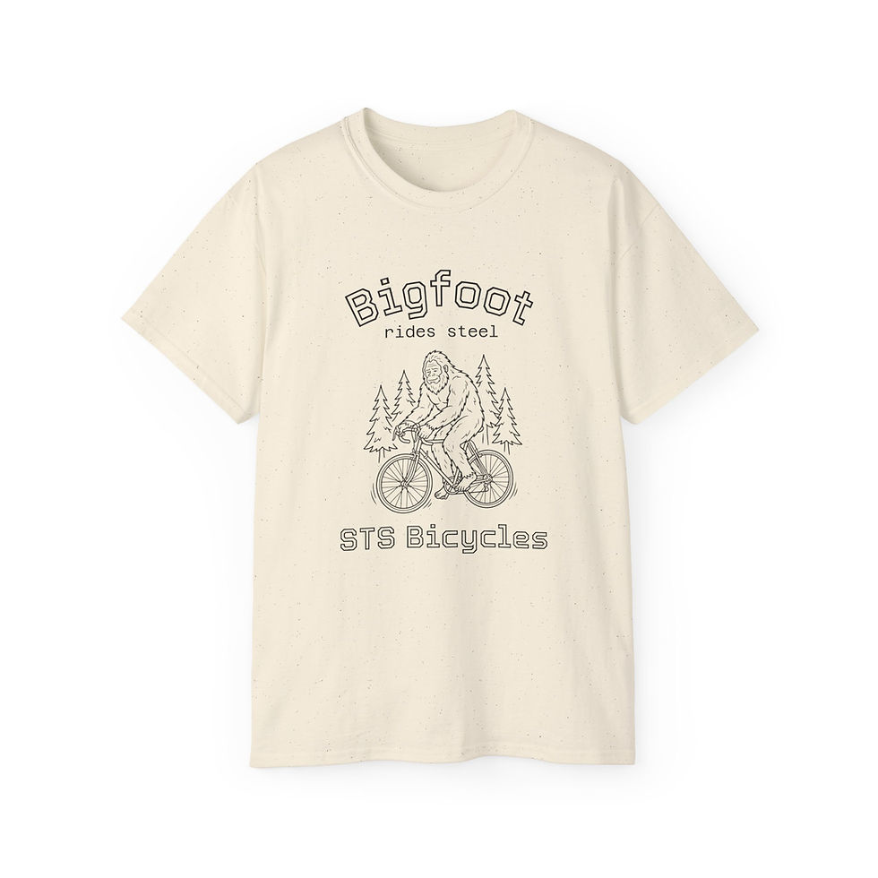 Thumbnail: Bigfoot Rides Steel Bicycle T-Shirt — Vintage Sasquatch Bike Tee