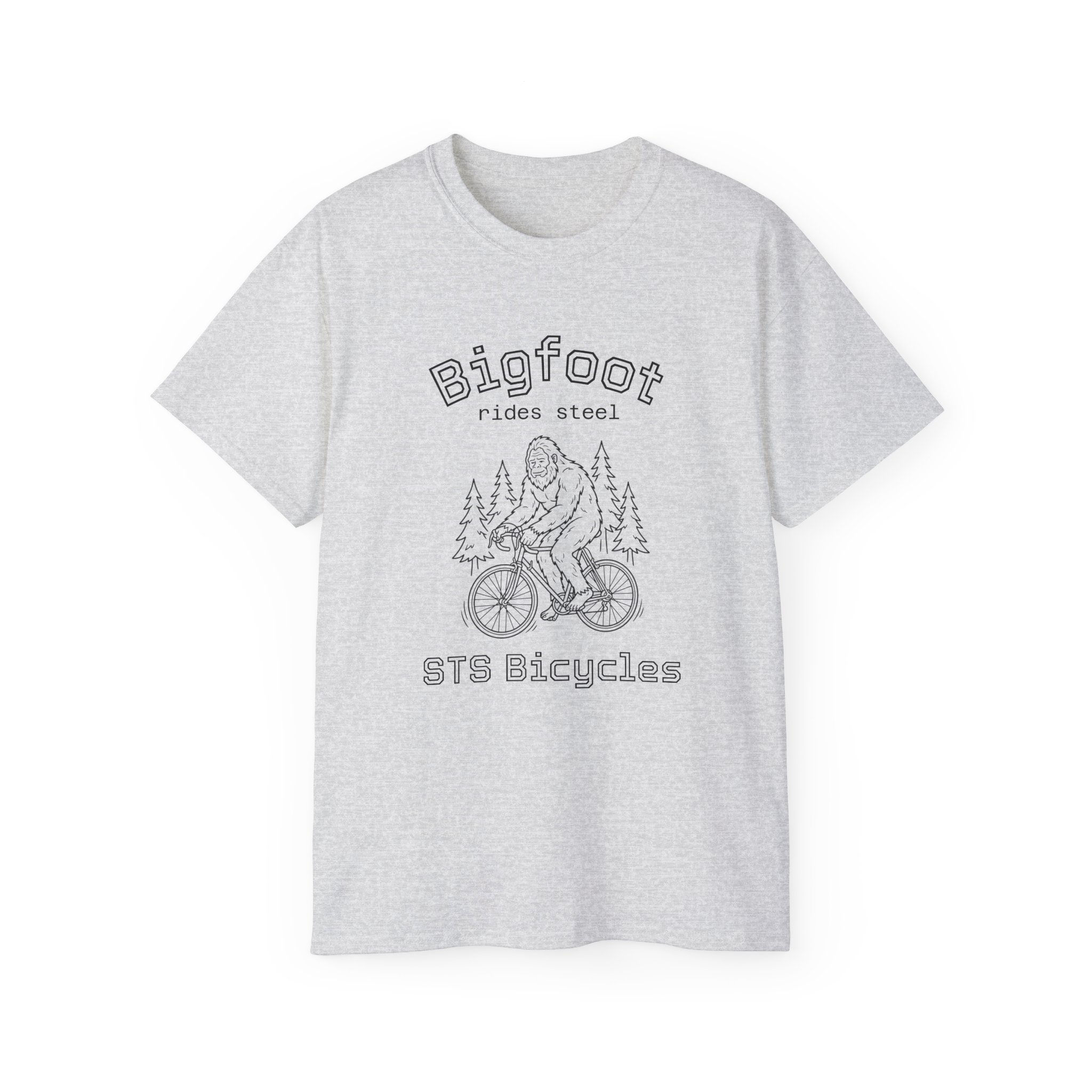 Bigfoot Rides Steel Bicycle T-Shirt — Vintage Sasquatch Bike Tee