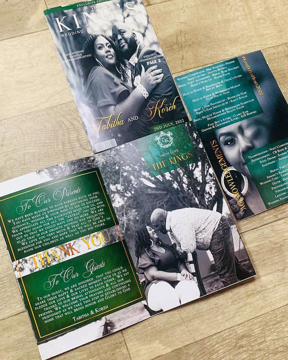 Thumbnail: 8.5 x 5.5 inch wedding program booklet with custom design" "Personalized magazine wedding program with polished presentation"