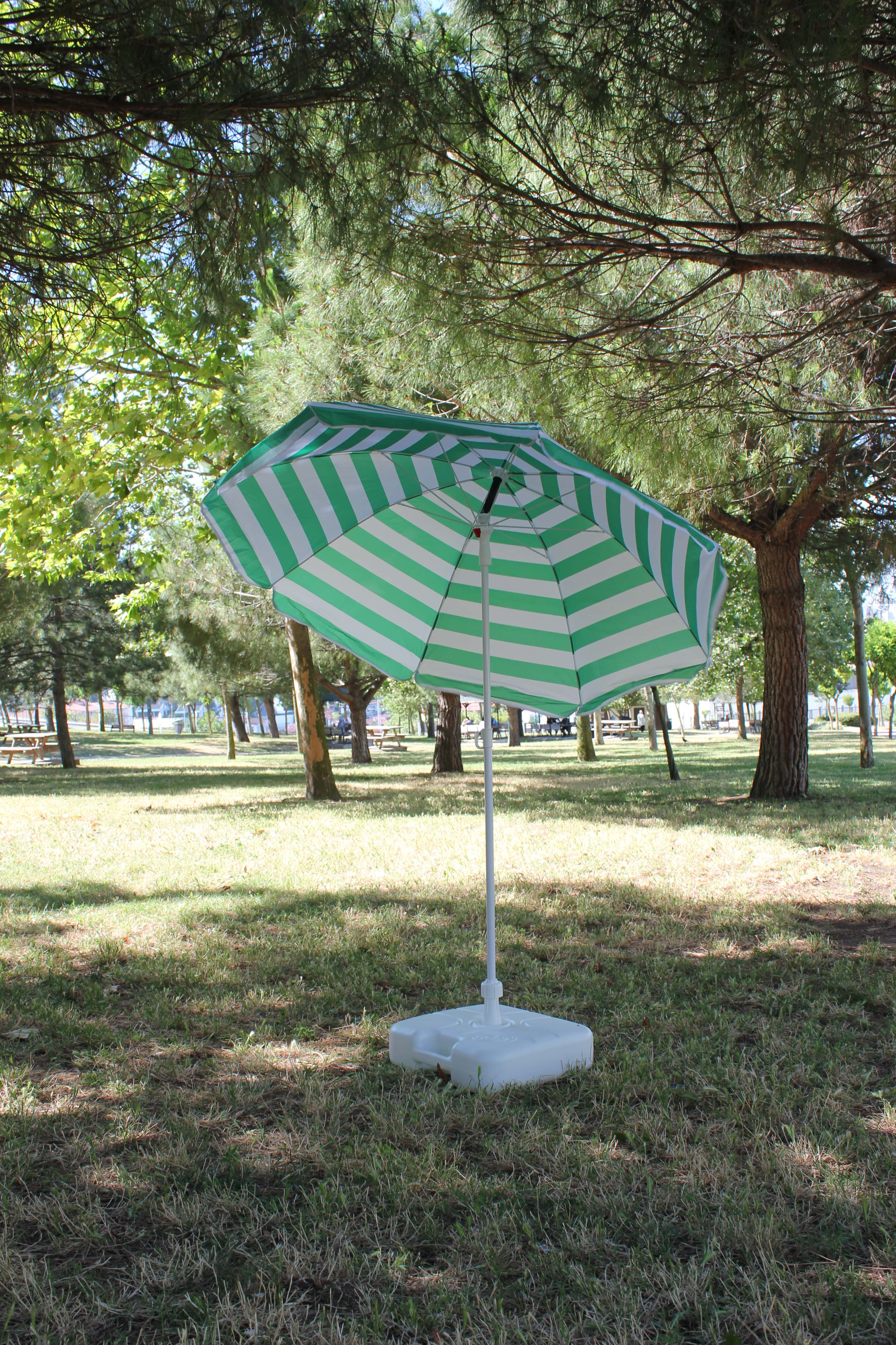160 cm Yeşil-Beyaz Çizgili Plaj Şemsiyesi