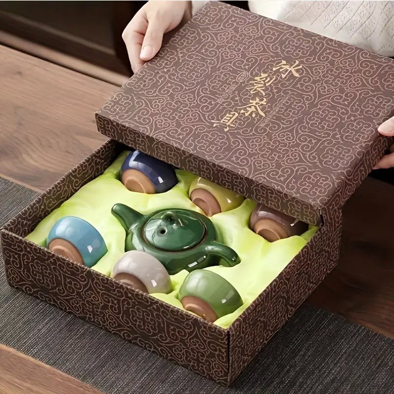 Набор посуды "Нефритовый колотый лёд" глина (разноцветный) на 6 персон