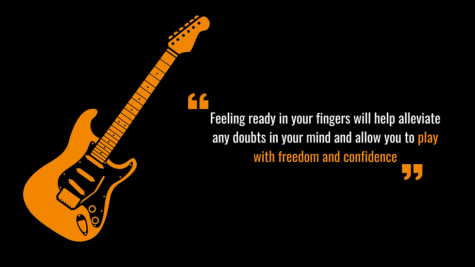 A graphic talking about how guitar warm-up exercises can help with confidence
