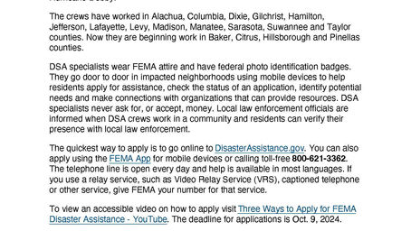 FEMA Specialists Helping Floridians Apply for Assistance After Hurricane Debby