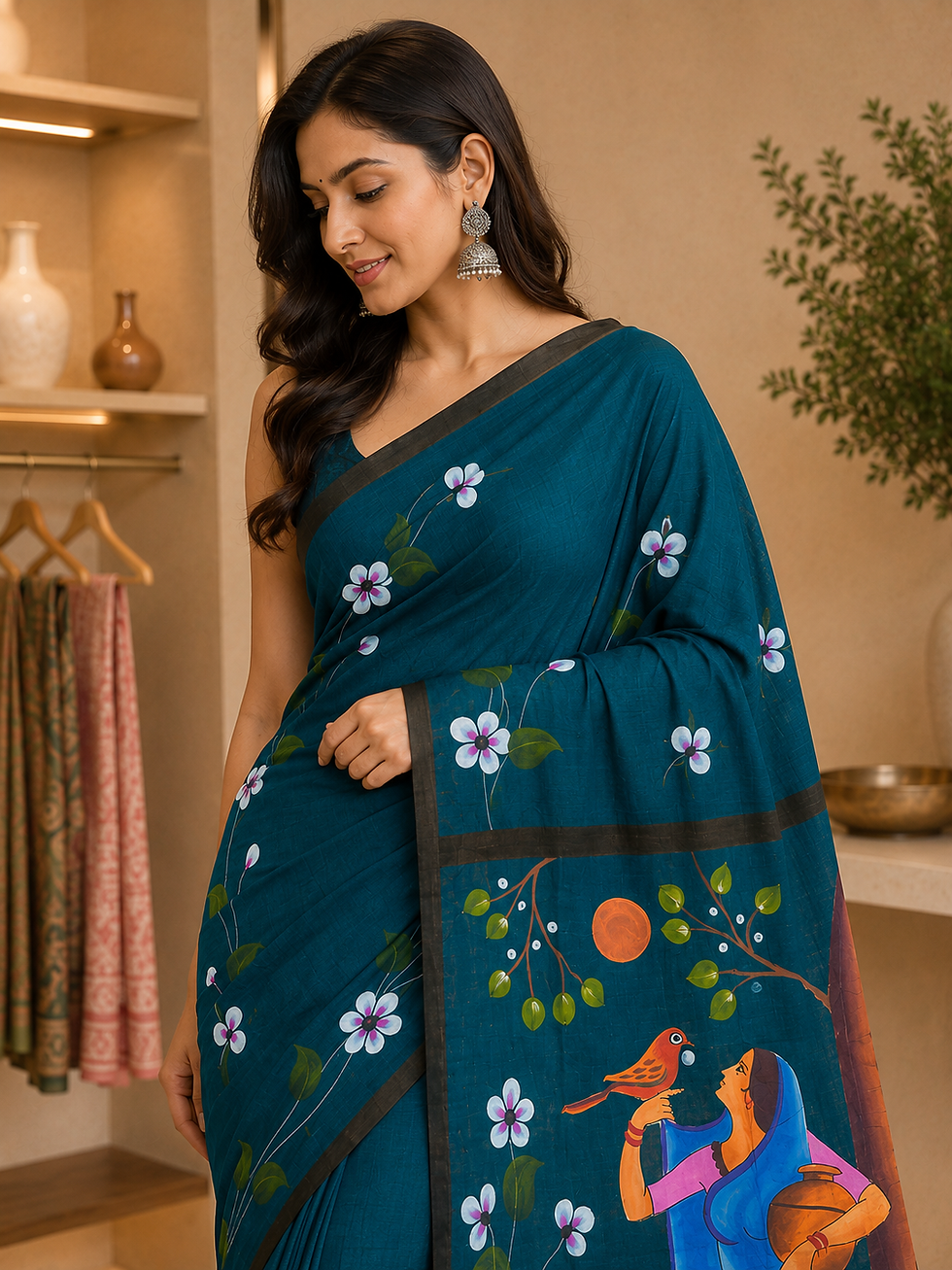 Thumbnail: Chiraiya Handpainted Mul Cotton Saree