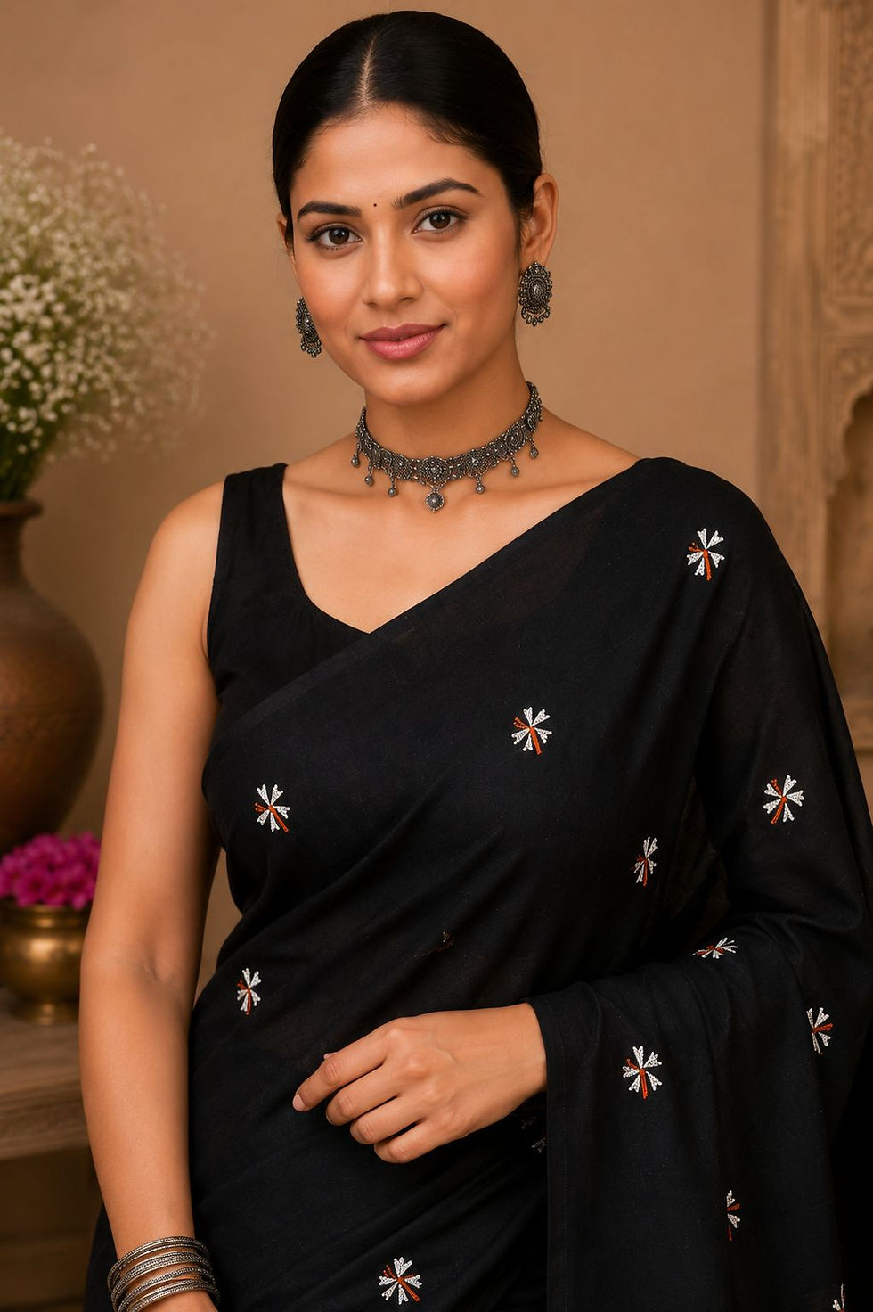 Thumbnail: Kusum Embroidered Khadi Cotton Saree