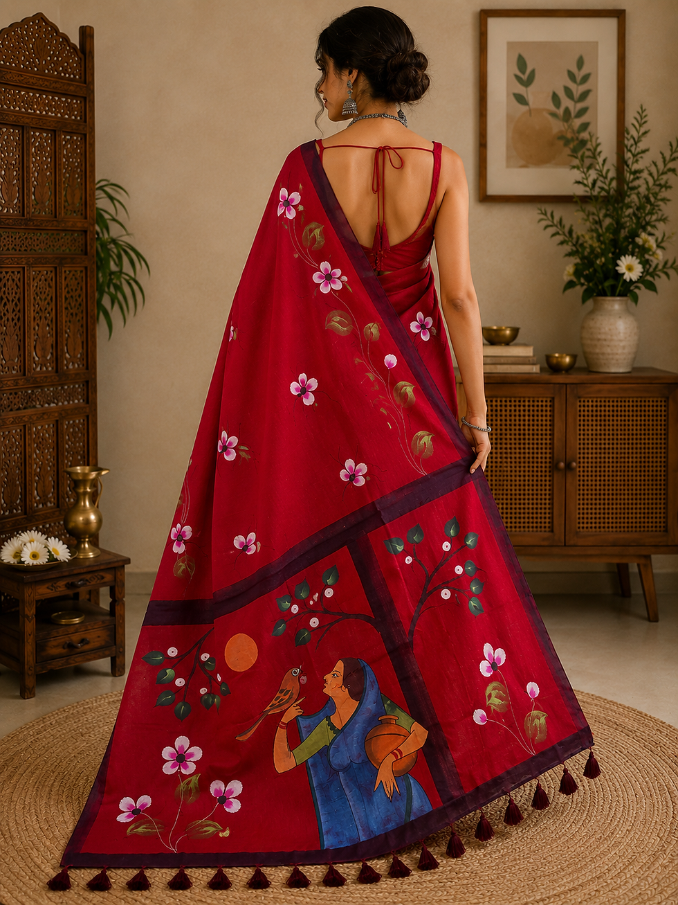 Thumbnail: Chiraiya Handpainted Mul Cotton Saree
