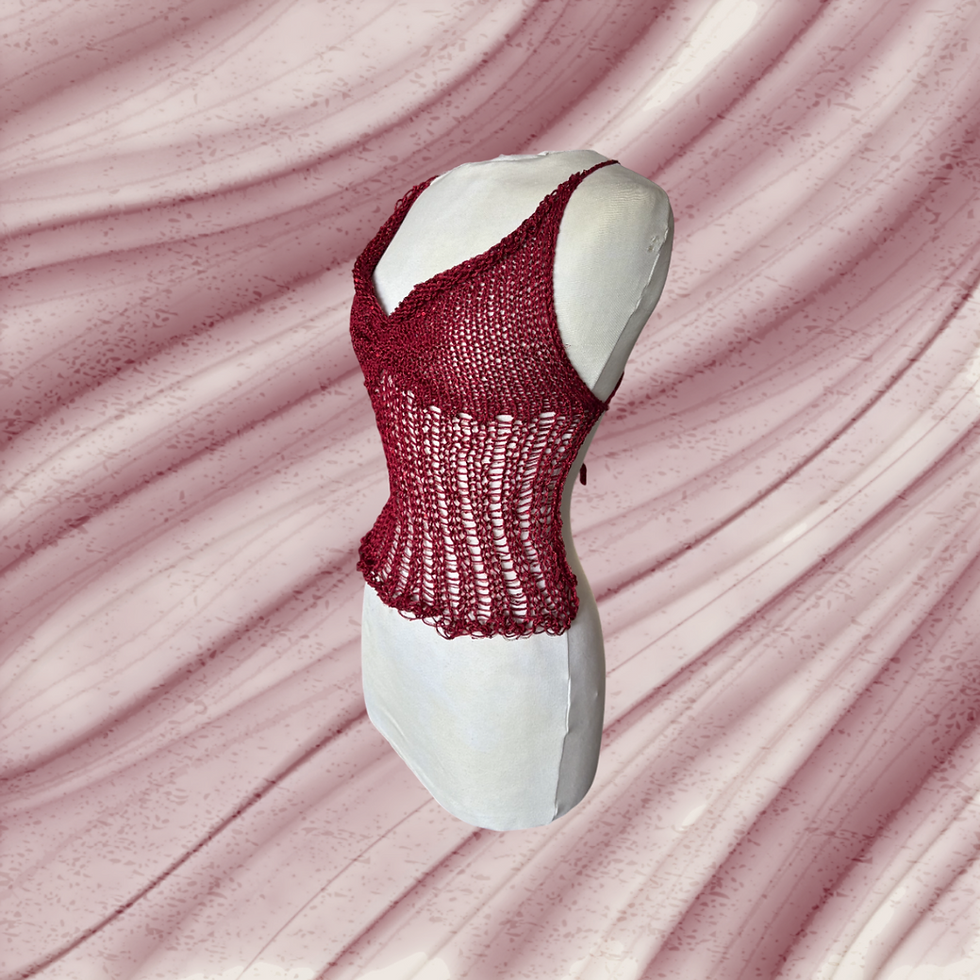 Thumbnail: Sequin knit distressed ruched top in red.