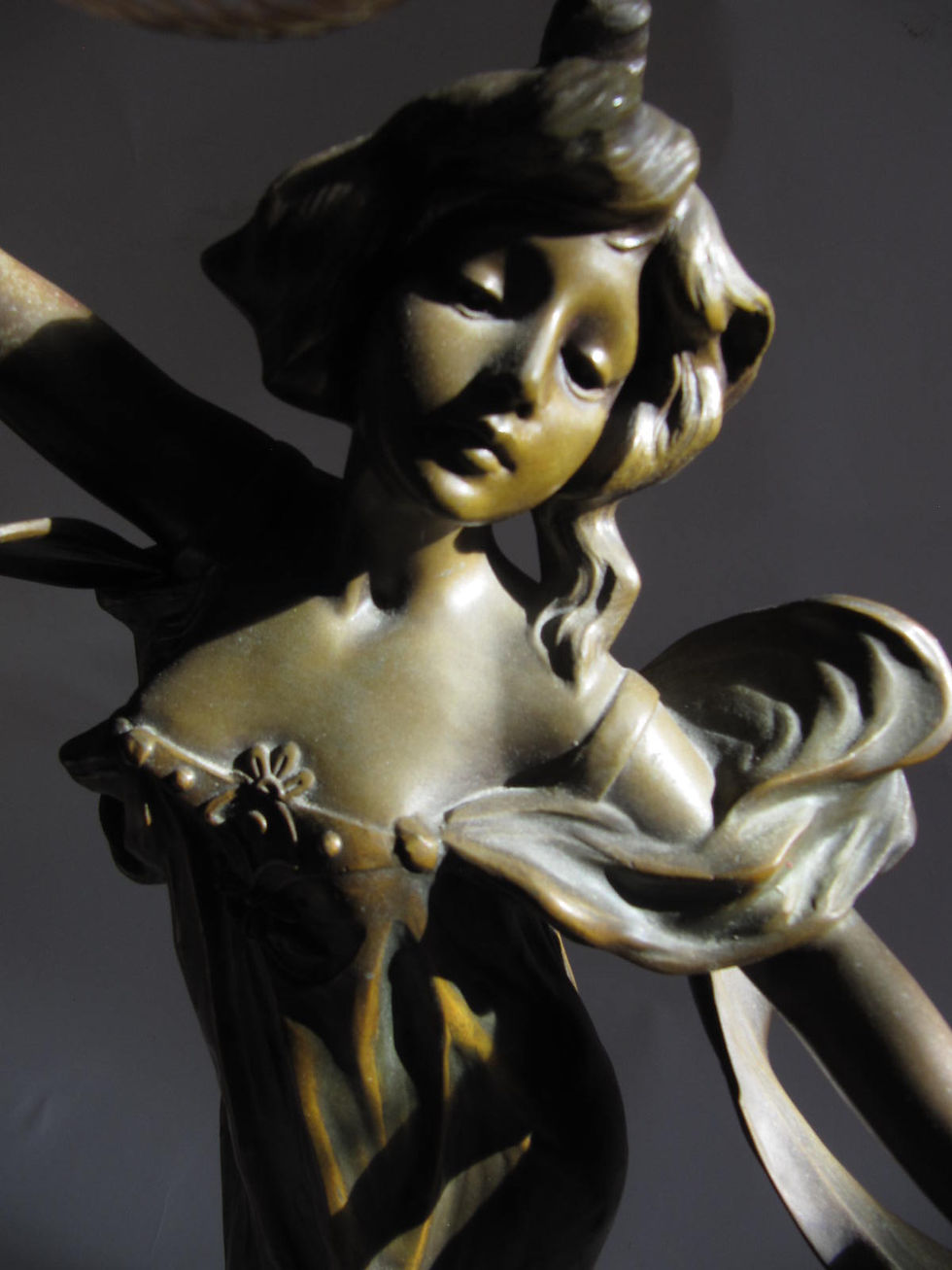 Thumbnail: Art Nouveau Large Cast Figurine Lamp. Rare. Signed. C1890s