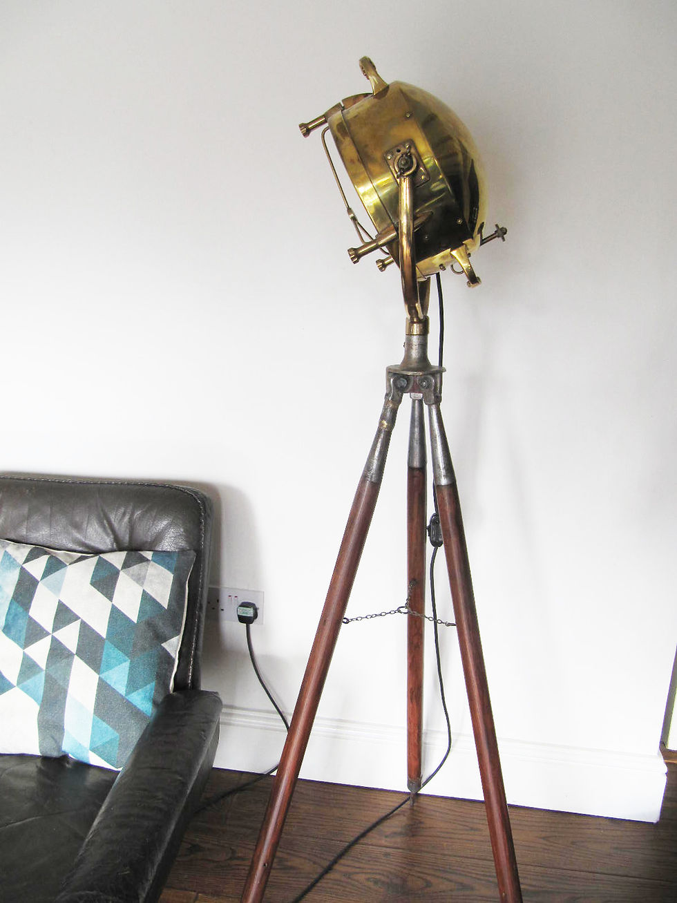Thumbnail: VINTAGE ANTIQUE GENUINE MARINE BRASS SEARCHLIGHT FRANCIS ANTIQUE TRIPOD STAND