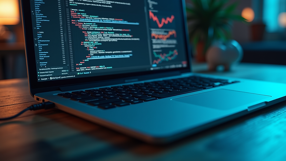 Close-up view of a laptop displaying AI code and data visualization