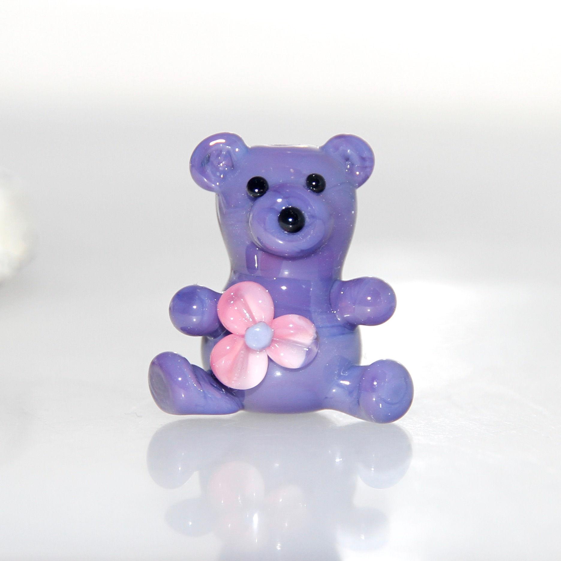 Tiny Purple Bear Lampwork Glass Bead