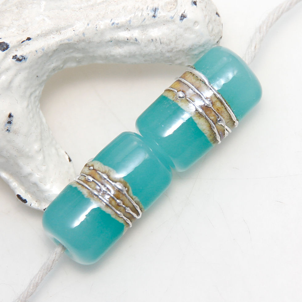 Seafoam Silver Wire Wrapped Lampwork Glass Bead Pair