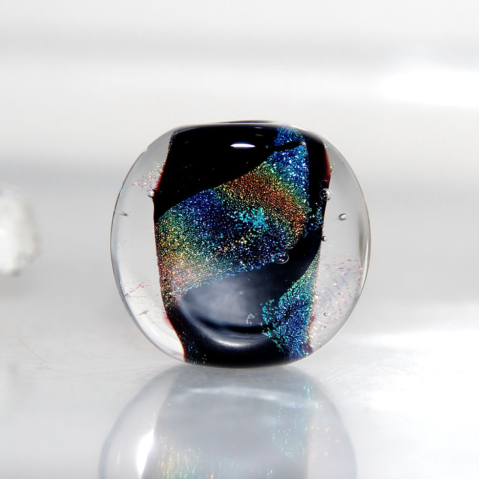 Thumbnail: Flat Black Dichroic Rainbow Lampwork Glass Bead