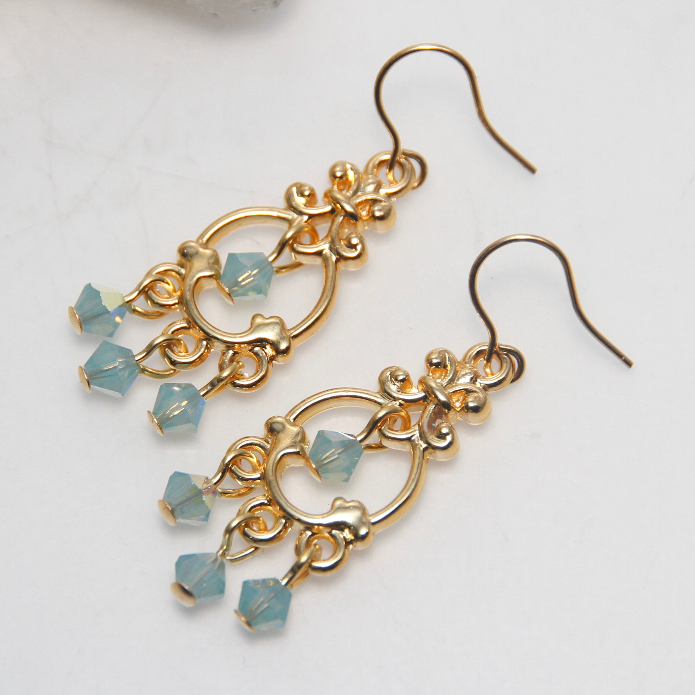 Pacific Opal AB Swarovski Crystal Chandelier Gold Earrings