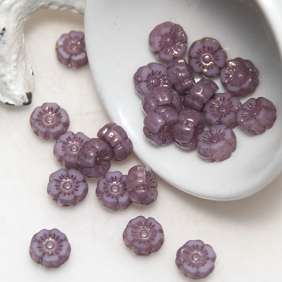 Thumbnail: Czech Glass Hibiscus Flower 7mm Mauve Opaline with Purple Bronze Finish x 6pc