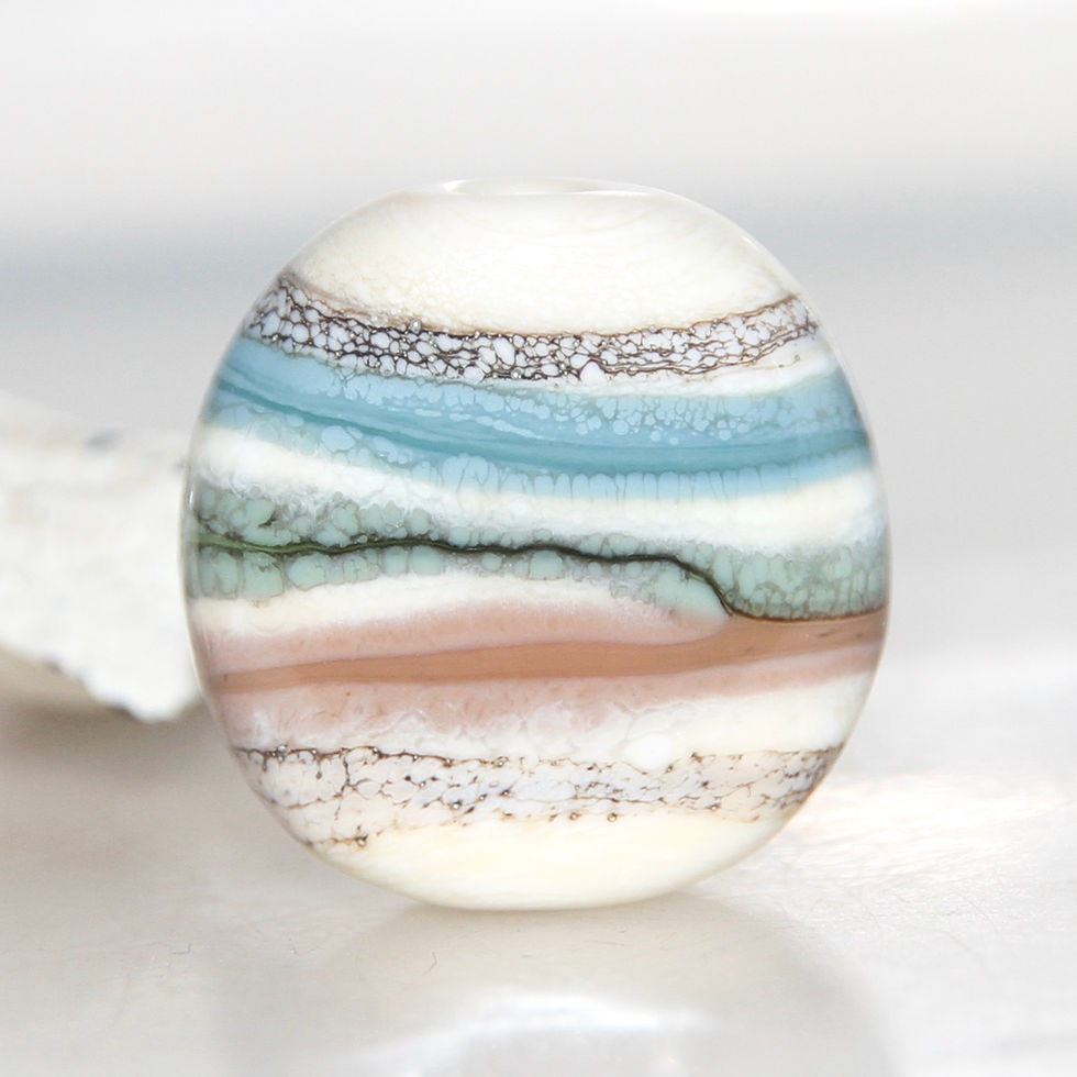 Thumbnail: Earthy Organic Blue Green and Tan Lampwork Glass Bead