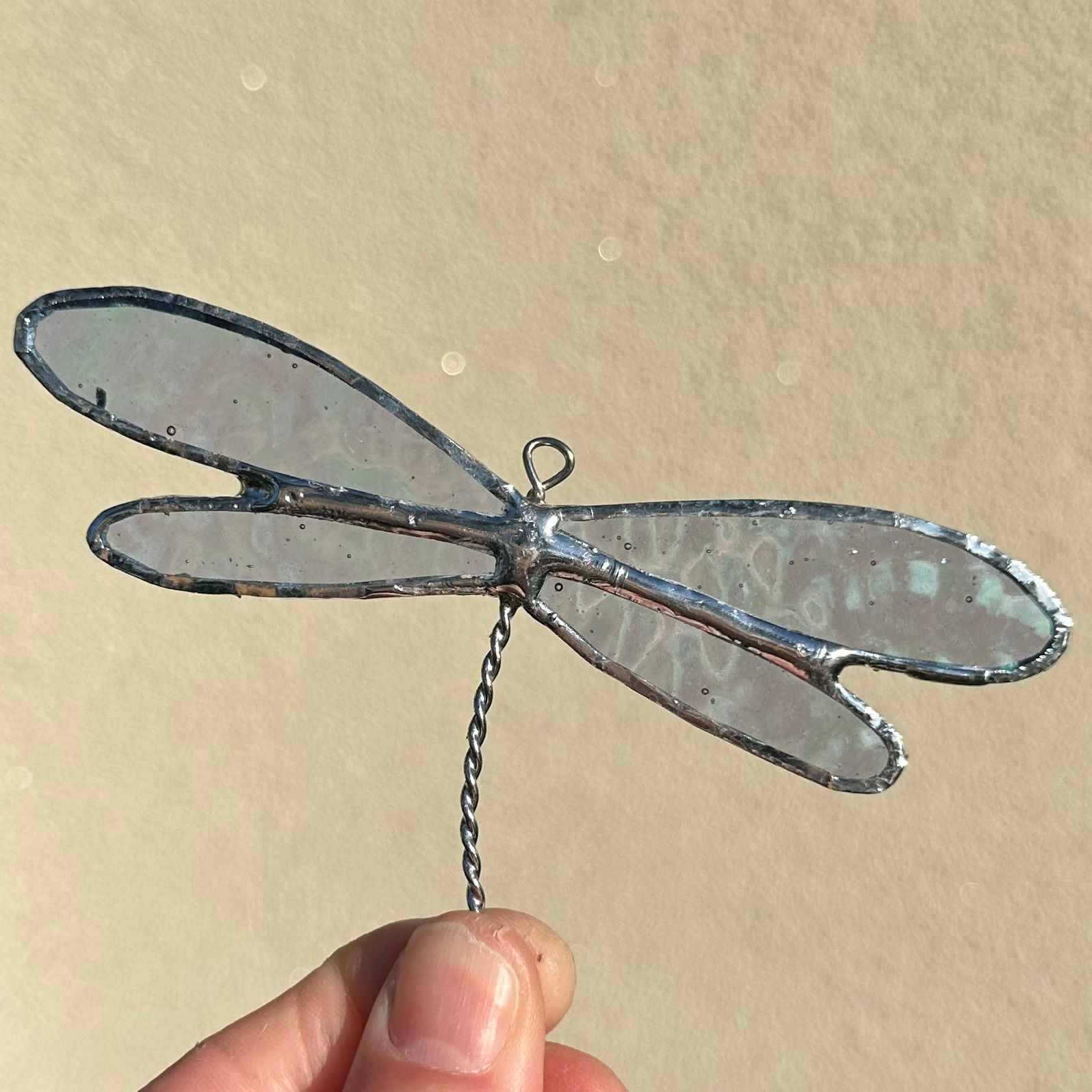Iridescent Blue Hanging Dragonfly Stained Glass