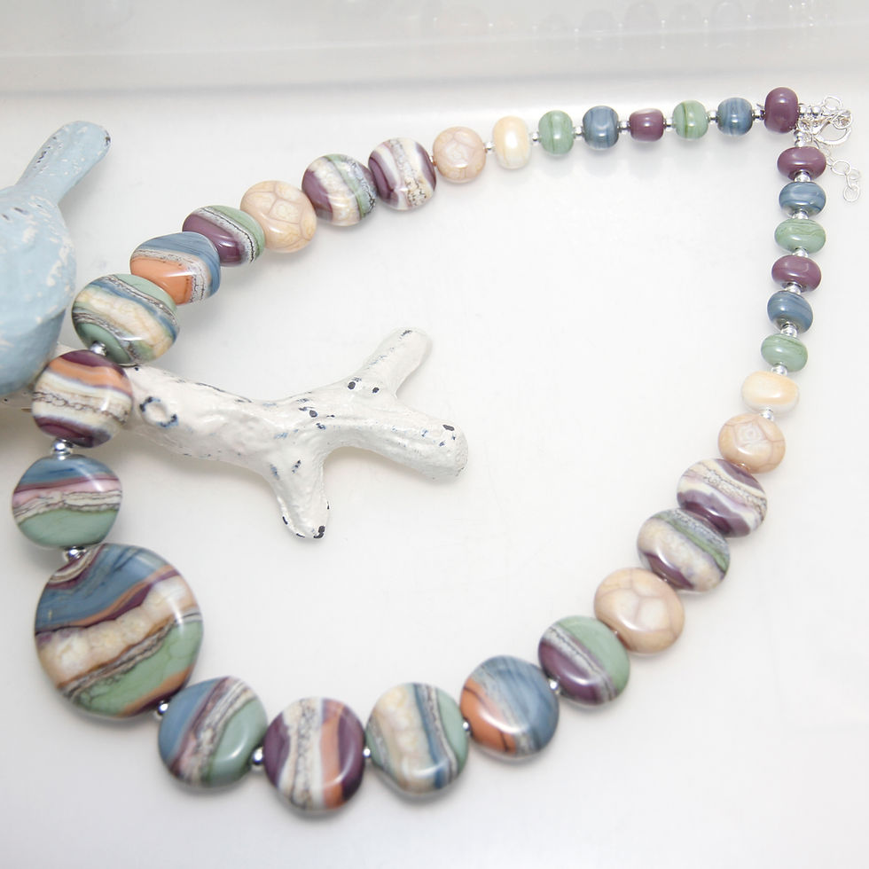 Thumbnail: Colourful Organic Lampwork Glass Pebble Necklace