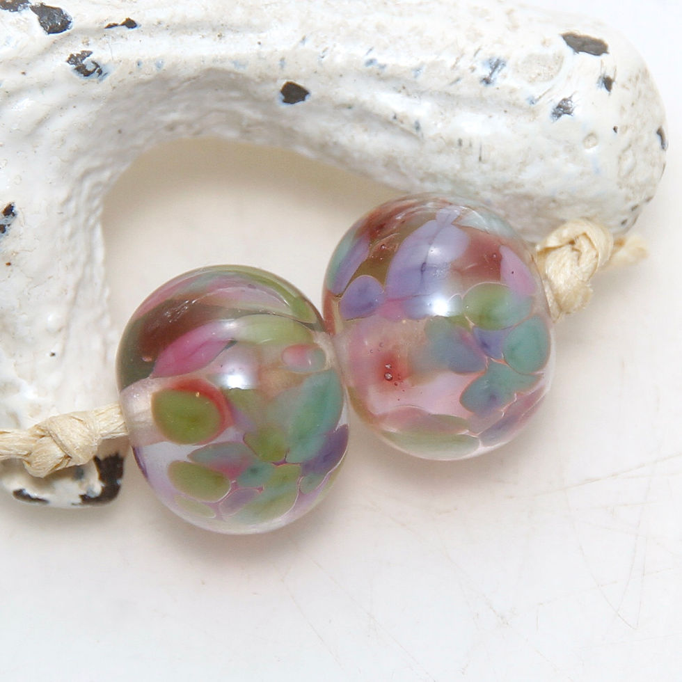 Thumbnail: Speckled Garden Lampwork Glass Bead Pair