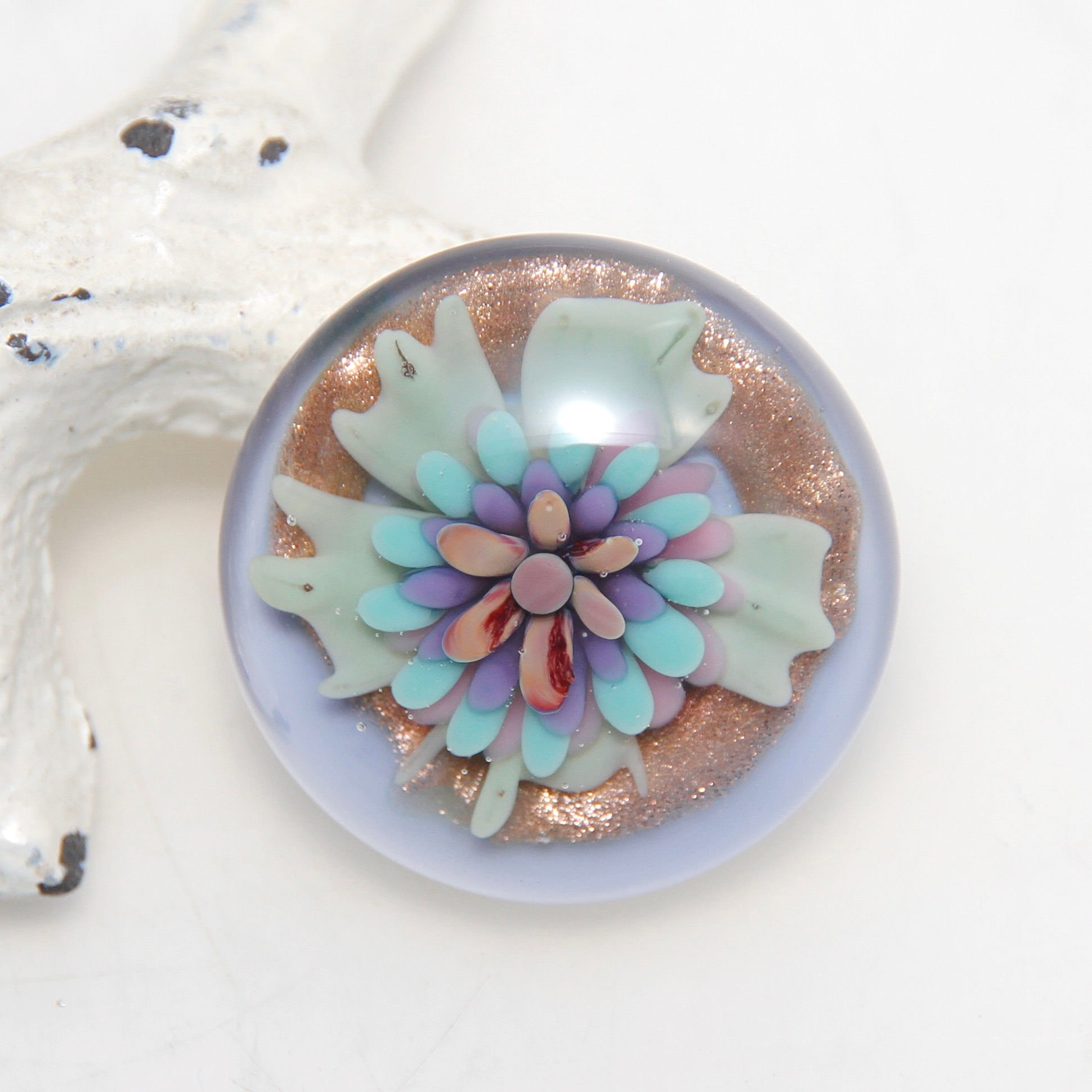 Pastel Goldstone Purple Implosion Lampwork Glass Cabochon